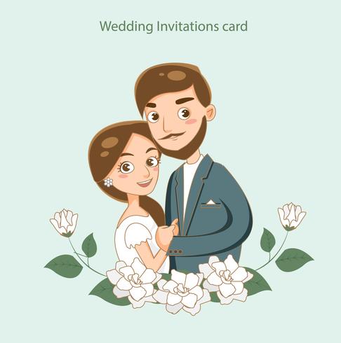 cute bride and groom for wedding invitations card vector