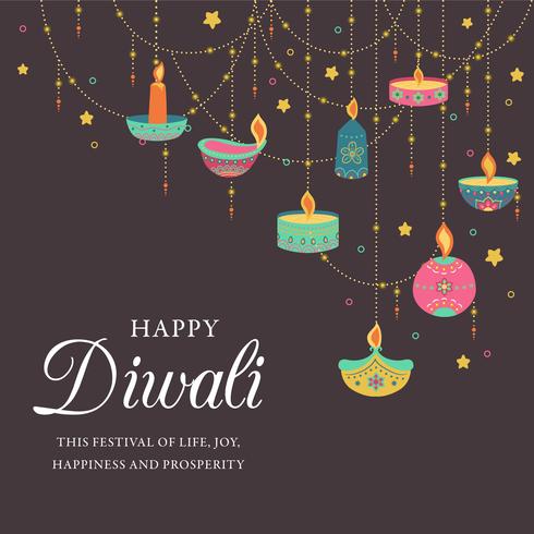 Happy diwali. Festival of light, greeting card. Diwali colorful posters with main symbols.Deepavali light and fire festival. Indian deepavali hindu festival of lights. Vector illustration.