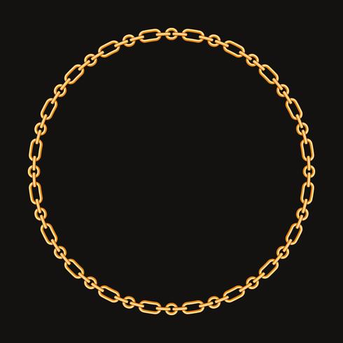 Round frame made with golden chain. On black. Vector illustration