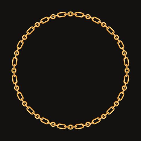 Round frame made with golden chain. On black. Vector illustration