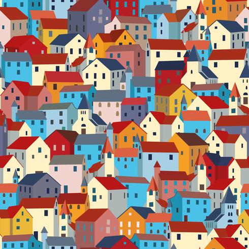 Seamless pattern with bright colorful houses. City or town texture. vector