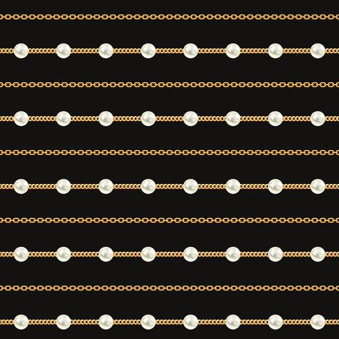 Seamless pattern of Gold chain lines on black background. Vector illustration