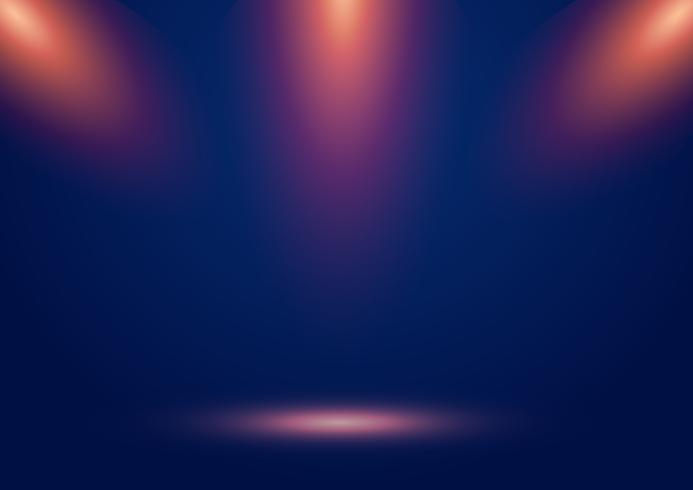 Blue stage show background with spotlights and orange rays and glowing effect.  vector