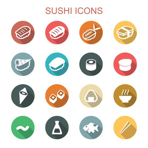 iconos de sushi larga sombra vector