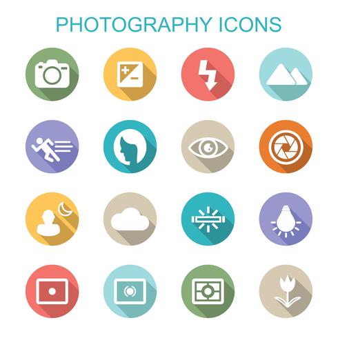 iconos de larga sombra de fotografía vector