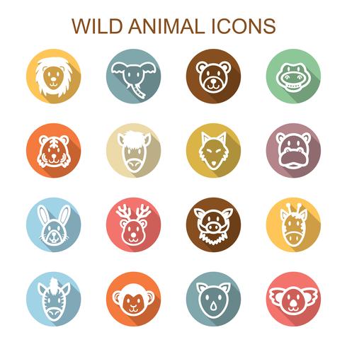 iconos de larga sombra de animales salvajes vector