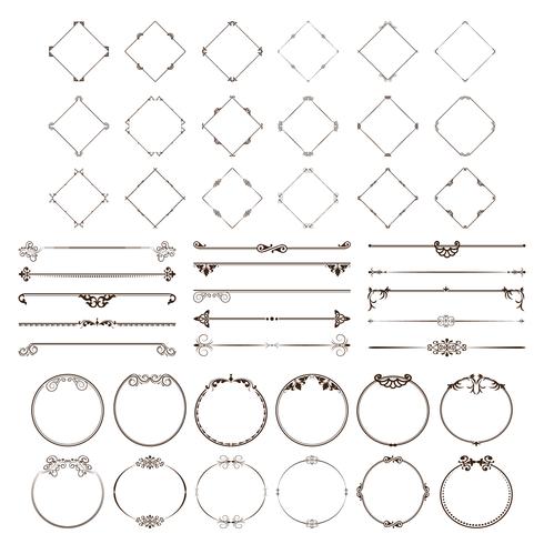 A set of decorative dividers and frames of different shapes for decorating your ideas. vector