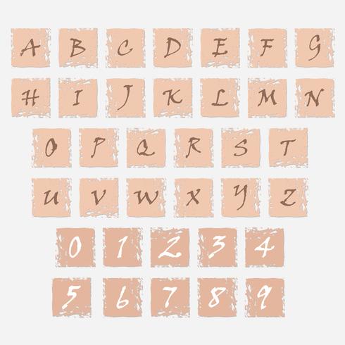Grunge icons with letters of the alphabet and numbers vector