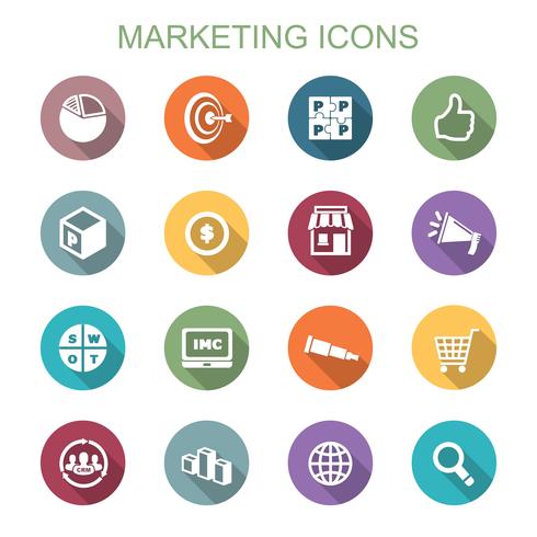 iconos de la larga sombra de marketing vector