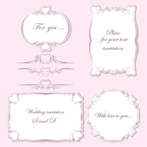 Set divisores y marcos vintage de diferentes formas decorados con corazones. Ilustracion vectorial vector