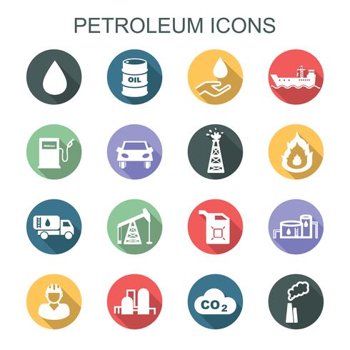 iconos de la larga sombra de petróleo vector