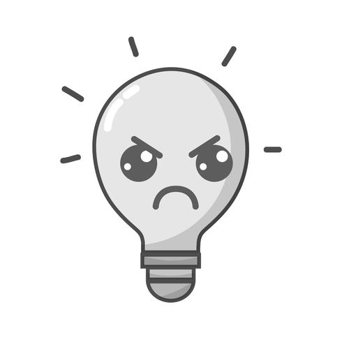 grayscale kawaii cute angry bulb idea vector