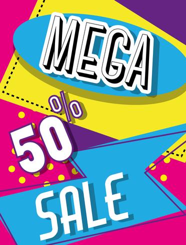 Mega sale discounts poster memphis style vector