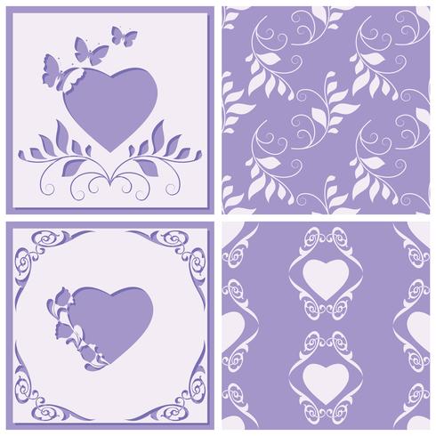Cut paper frame in the form of heart. Two seamless pattern for any design. Vector illustration.