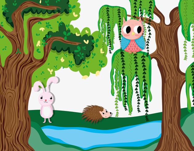 Cute animals in the forest vector