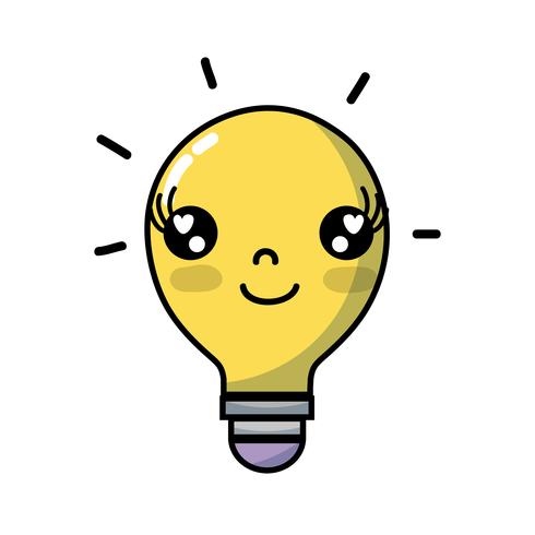 idea feliz bombilla kawaii vector