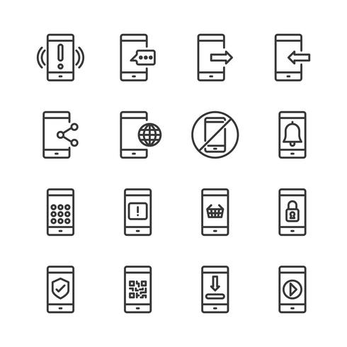 Conjunto de iconos de teléfono celular. Ilustración de vector