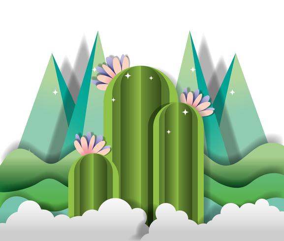 Paisaje de papel arte vector