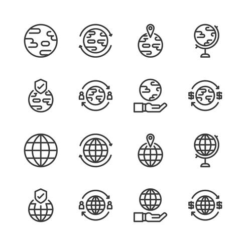 Conjunto relacionado global del icono. Ilustración del vector