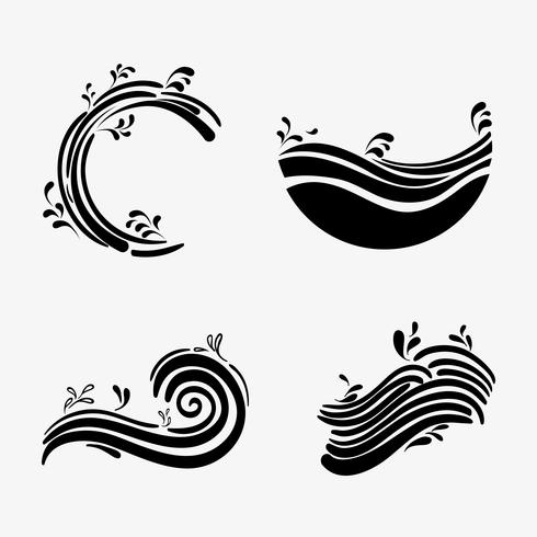 set ocean waves with differes shapes design vector