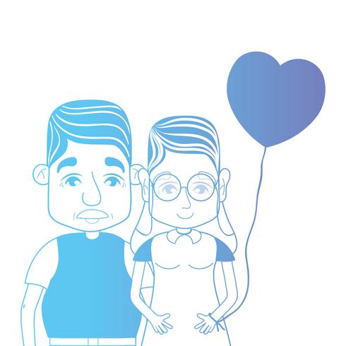 Línea pareja juntos con peinado y corazones globos vector