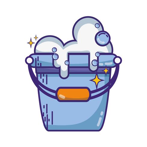 laundry pail with detergent bubbles to clean vector