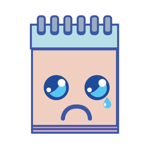 Kawaii linda herramienta de cuaderno llorando vector