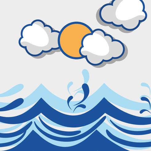 Olas del océano con diseño de nubes lanscape vector