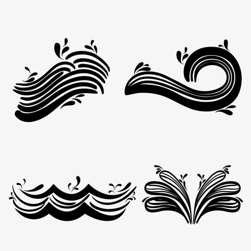 set ocean waves with differes shapes design vector