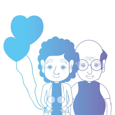 Línea pareja juntos con peinado y corazones globos vector