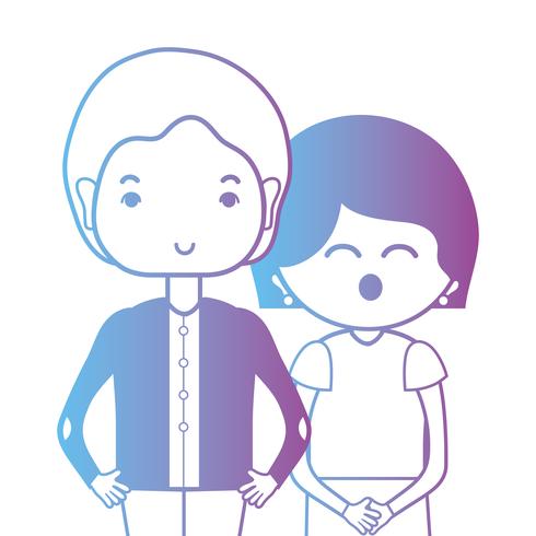 Línea pareja juntos con diseño de peinado. vector