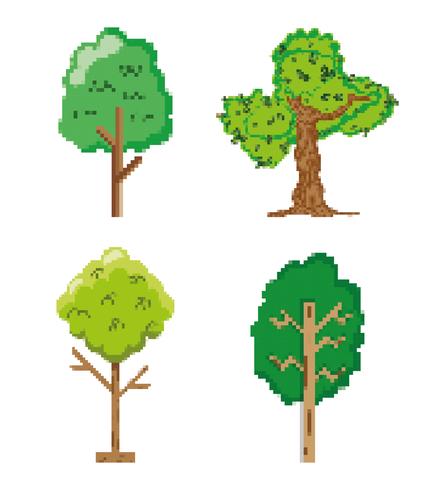 Conjunto de iconos pixelados de jardín y naturaleza vector