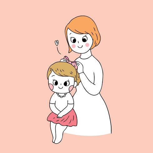 Cartoon cute mother and daughter vector. vector