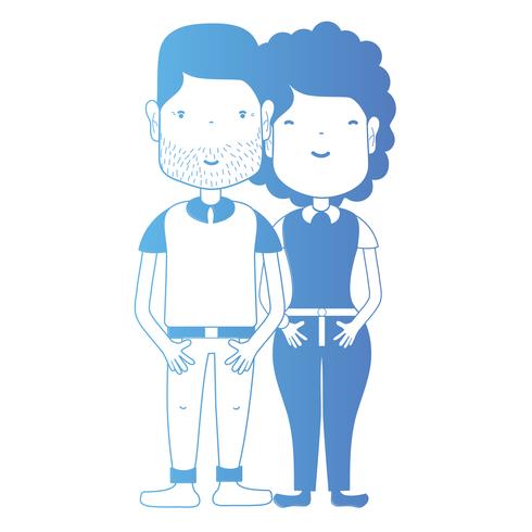 Línea de pareja junto con peinado y ropa. vector