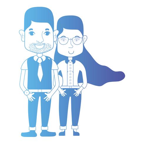 line couple together with hairstyle and clothes vector