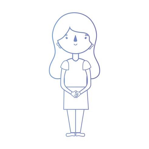 Mujer de línea con peinado y ropa. vector