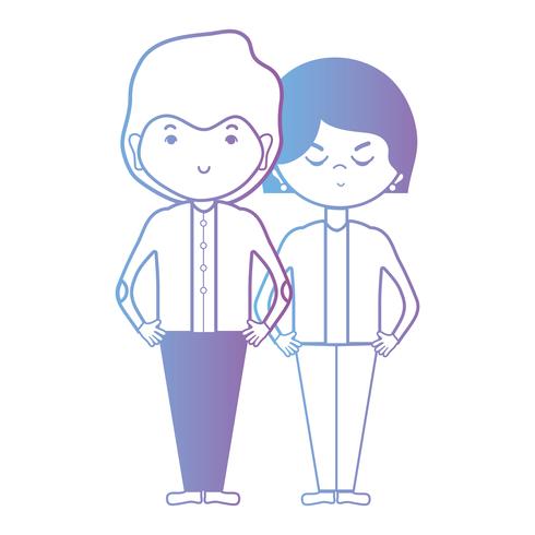 Línea linda pareja junto con diseño de peinado. vector