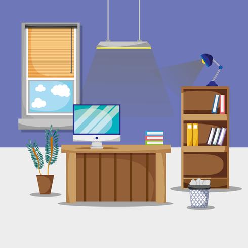 desk with office flat accessories to work vector