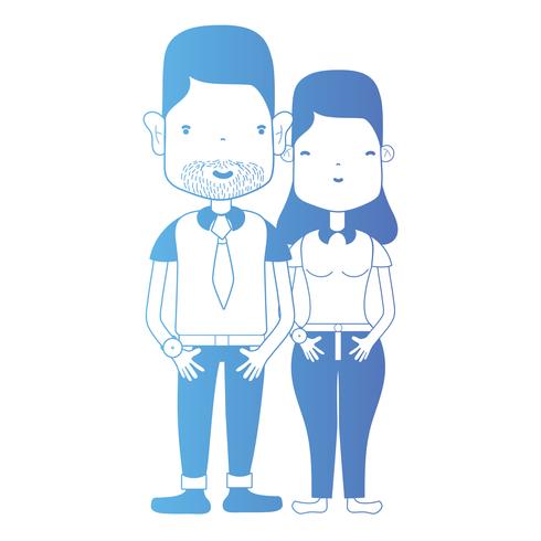 Línea de pareja junto con peinado y ropa. vector