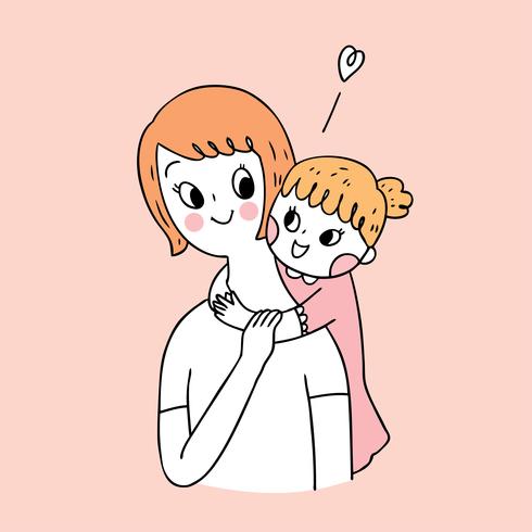 Cartoon cute mother and daughter vector. vector