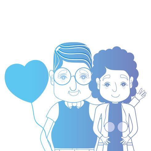 Línea pareja juntos con peinado y corazones globos vector