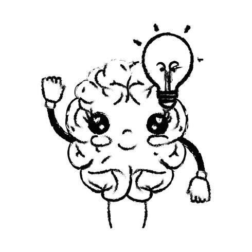 figure kawaii happy brain with bulb idea vector