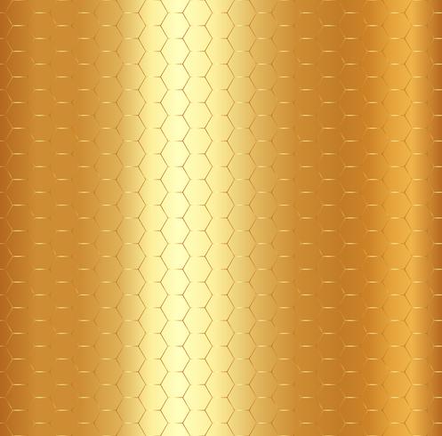 Modelo de oro abstracto del hexágono en fondo metálico del oro. vector