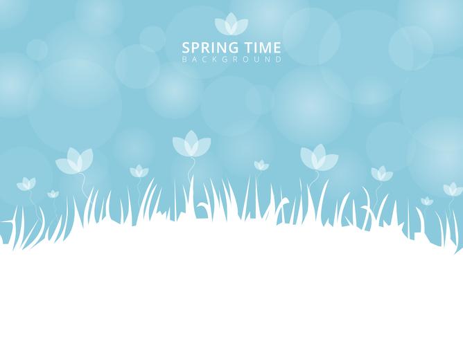 Spring time and flower with bokeh on blue background with place for text. vector