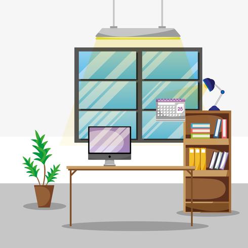 desk with office flat accessories to work vector