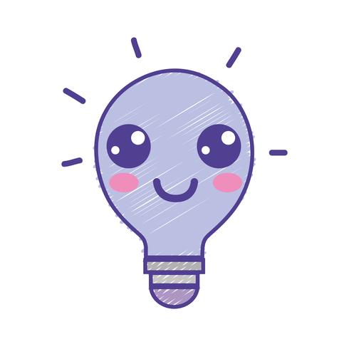 idea feliz bombilla kawaii vector