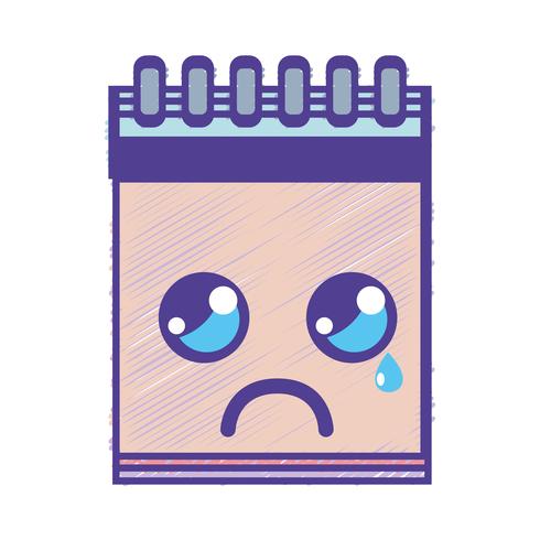 Kawaii linda herramienta de cuaderno llorando vector