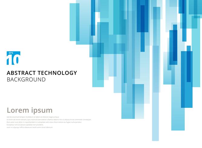 Abstract technology vertical overlapped geometric squares shape blue colour on white background with copy space. vector