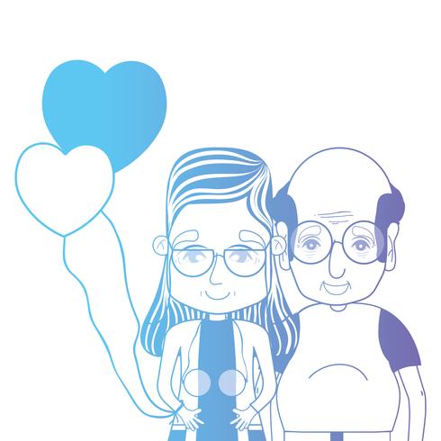 line couple togeter with hairstyle and hearts balloons vector
