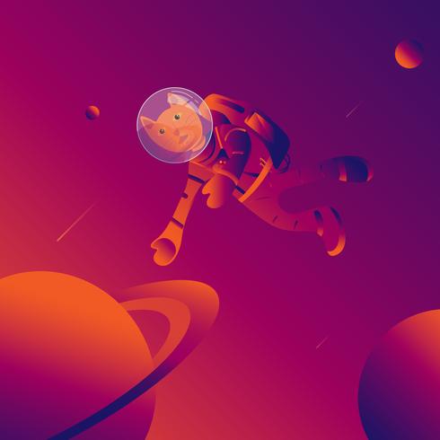 The cat man in astronaut suit on galaxy. science and out space concept. vector